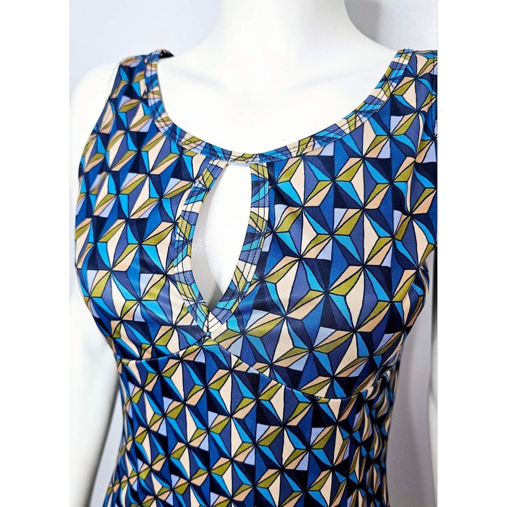 Vintage 1990s Bodycon Dress, Geometric Print, Keyhole Cutout, R Wear Rampage